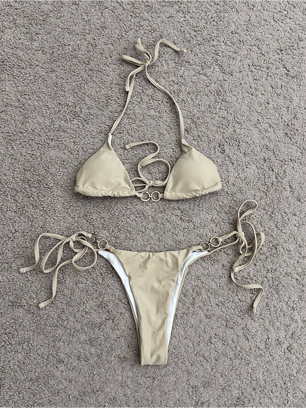 Beige Tie-Side Triangle Bikini Set